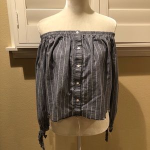 OFF THE SHOULDER STRIPED CROP TOP